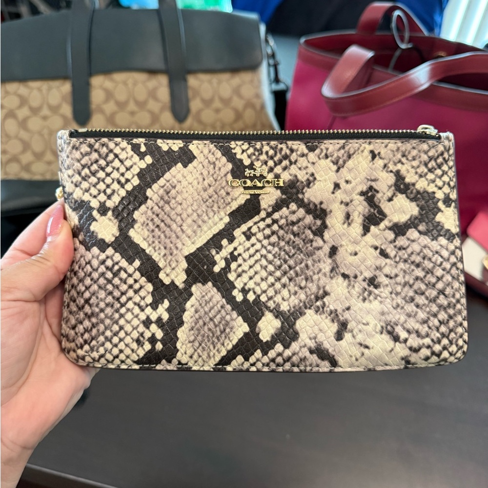 Coach Beige and Black Snakeskin Clutch